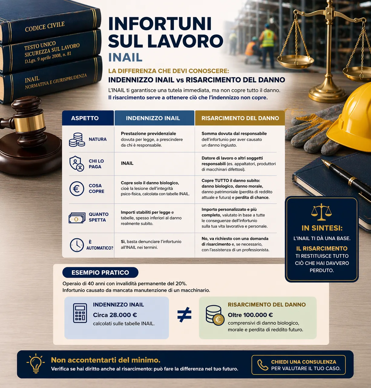 Differenza INAIL vs Risarcimento Civilistico